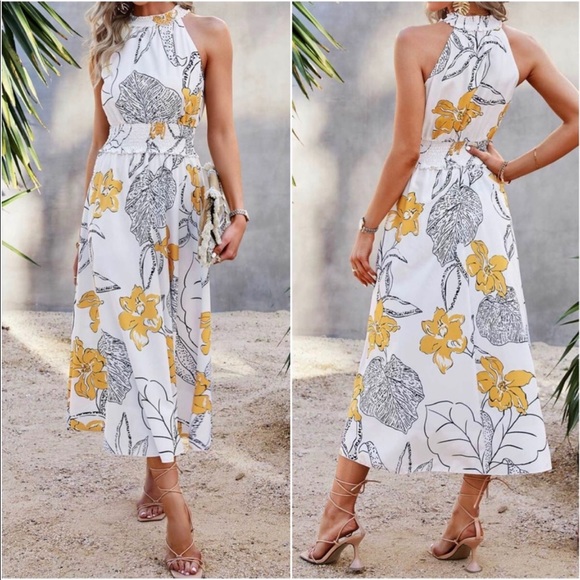 Boho Floral Tropical Halter Maxi Dress - Picture 2 of 2
